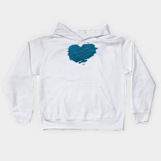 Blue heart with sea texture Kids Hoodie